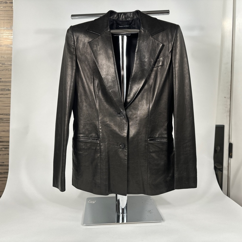 Vintage Tom Ford era Gucci Metallic Black Leather Blazer